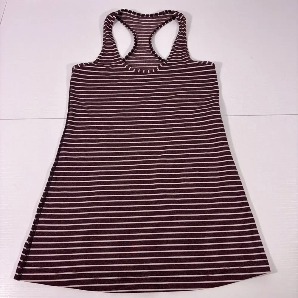 LULULEMON COOL RACERBACK Tank Top White Striped Bordeaux Drama Small 1229